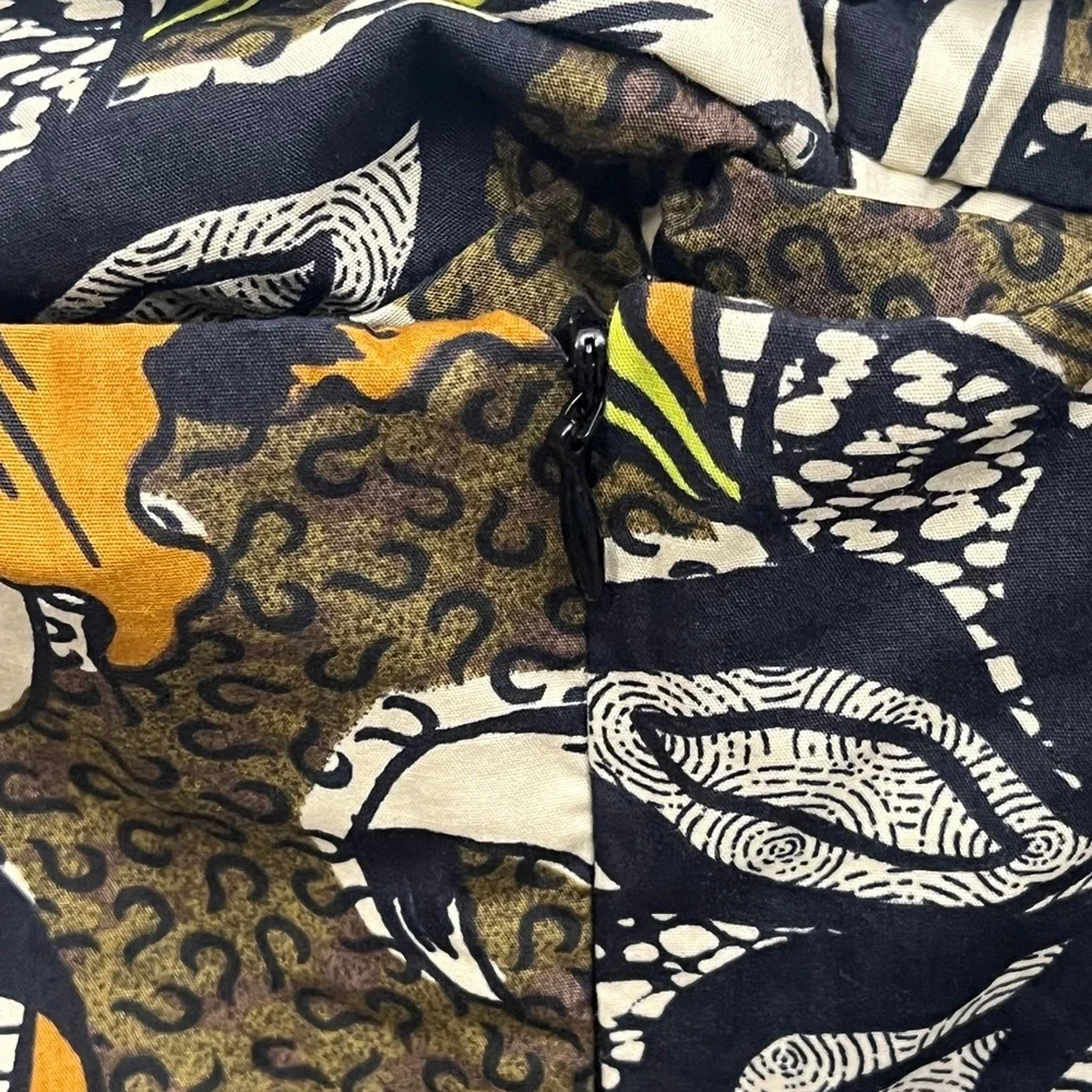 Zara Ethnic Print Beaded Floral Dress - Black, White, Green, Brown Small - Picture 9 of 16